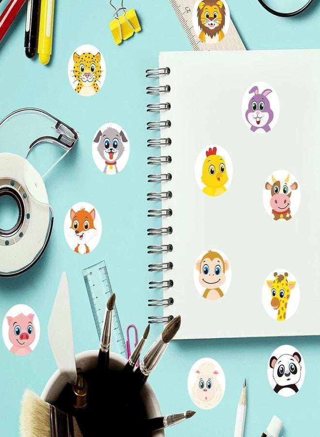 Slipps 1000 Pcs Round Animal Stickers, 16 Designs Cartoon Sticker, Wild Animal Stickers, Roll Reward Stickers for Teachers for The Classroom, Home, School, Envelope, Card Decoration (2 Rolls) - Image 4